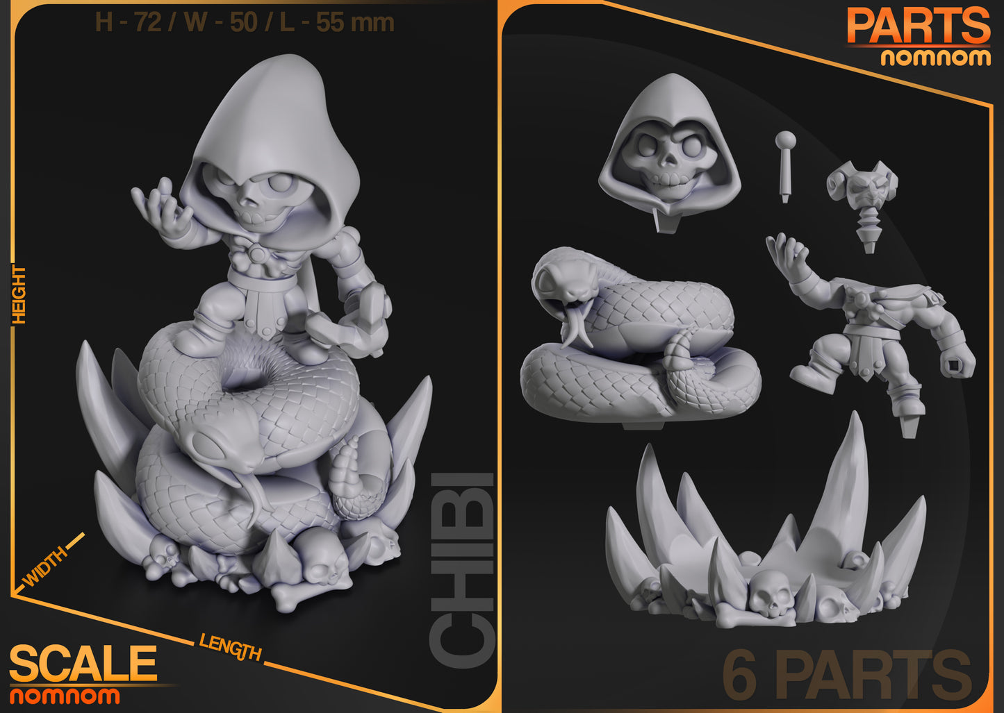 Chibi Skeletal Sorcerer | Resin Garage Kit Figure Anime Fan Art | Nomnom Figures