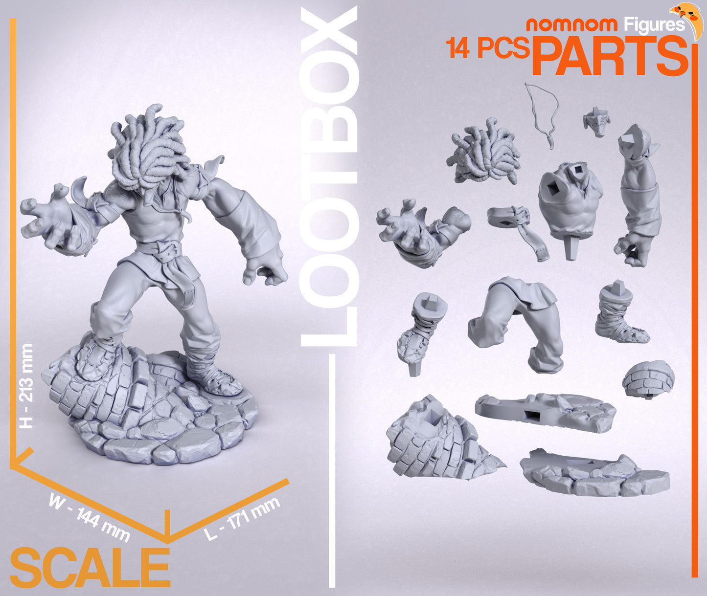 Wild Red Brawler resin garage kit figure by Tattles Told 3D, featuring detailed anime fan art design on a display stand.
