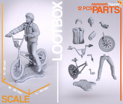 Lost Boy Survivor resin garage kit figure by Tattles Told 3D, detailed anime fan art sculpture on a display stand.