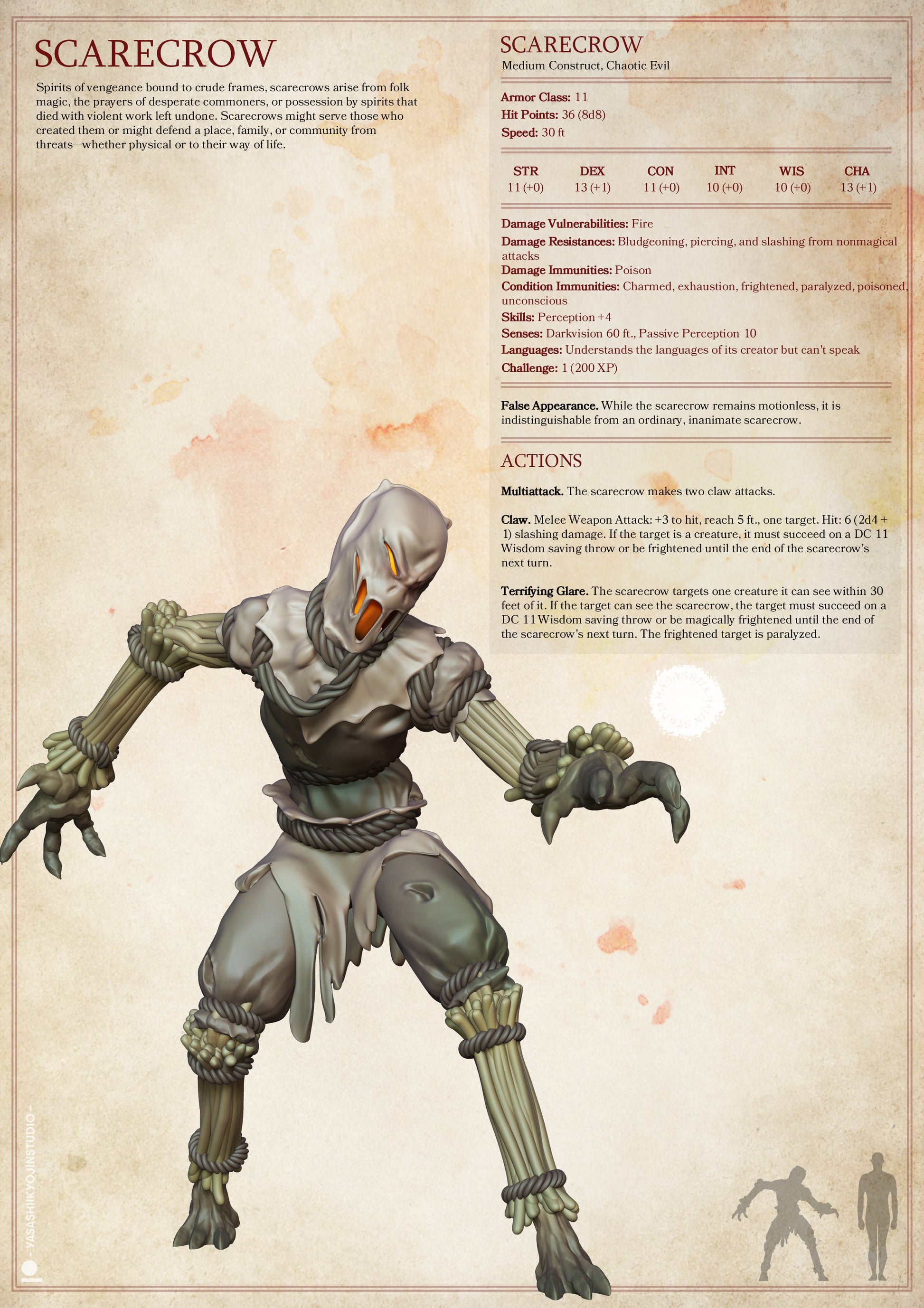 Scarecrow | D&D TTRPG Monster Miniature | Yasashii Kyojin Studio