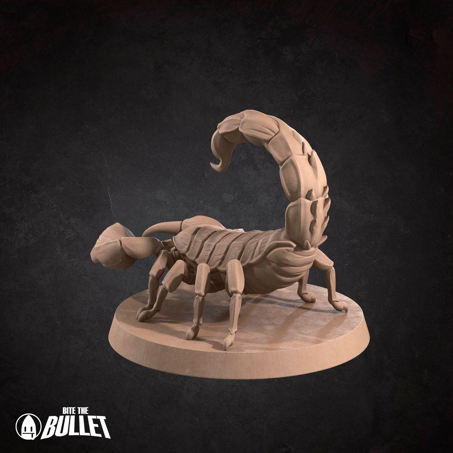 Detailed Tattles Told 3D giant scorpion miniature for D&D TTRPG games, showcasing its textured body and menacing claws.