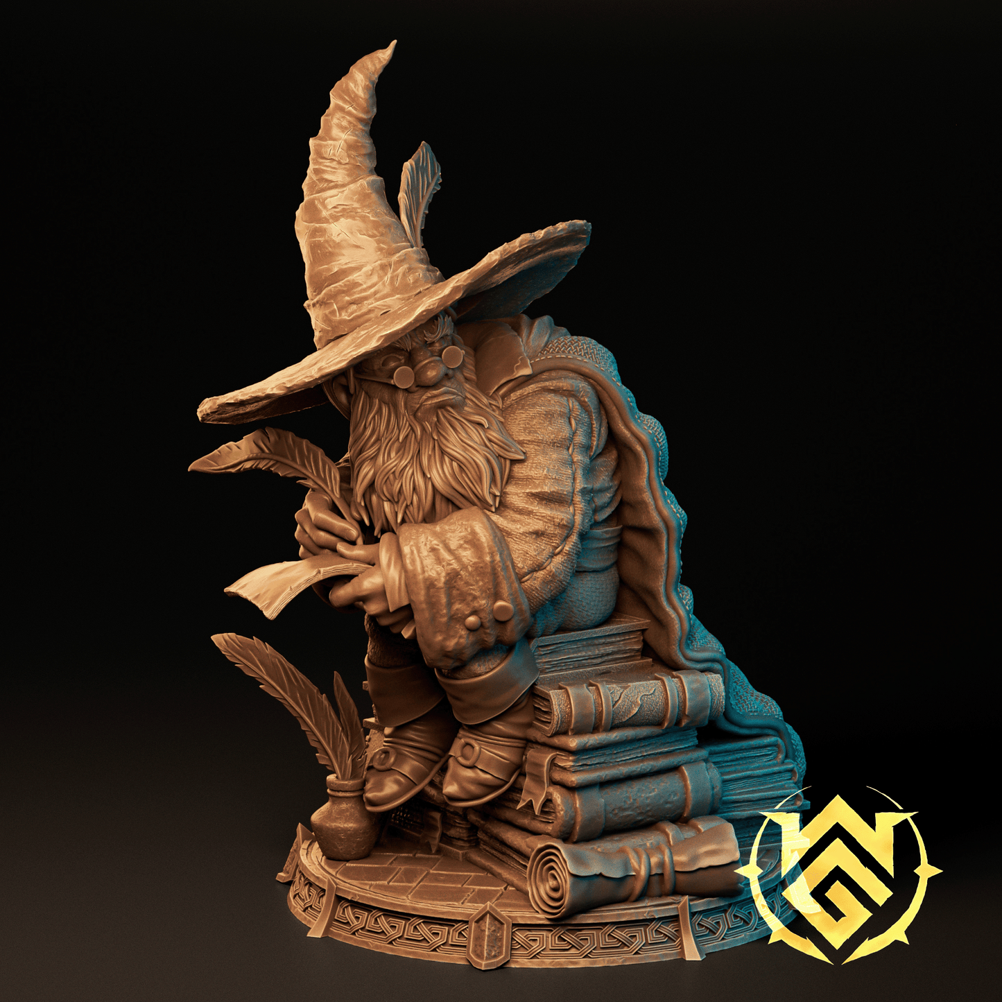 Render of Scrib Galloway TTRPG D&D miniature by Tattles Told 3D, featuring detailed design and Witchguild branding.