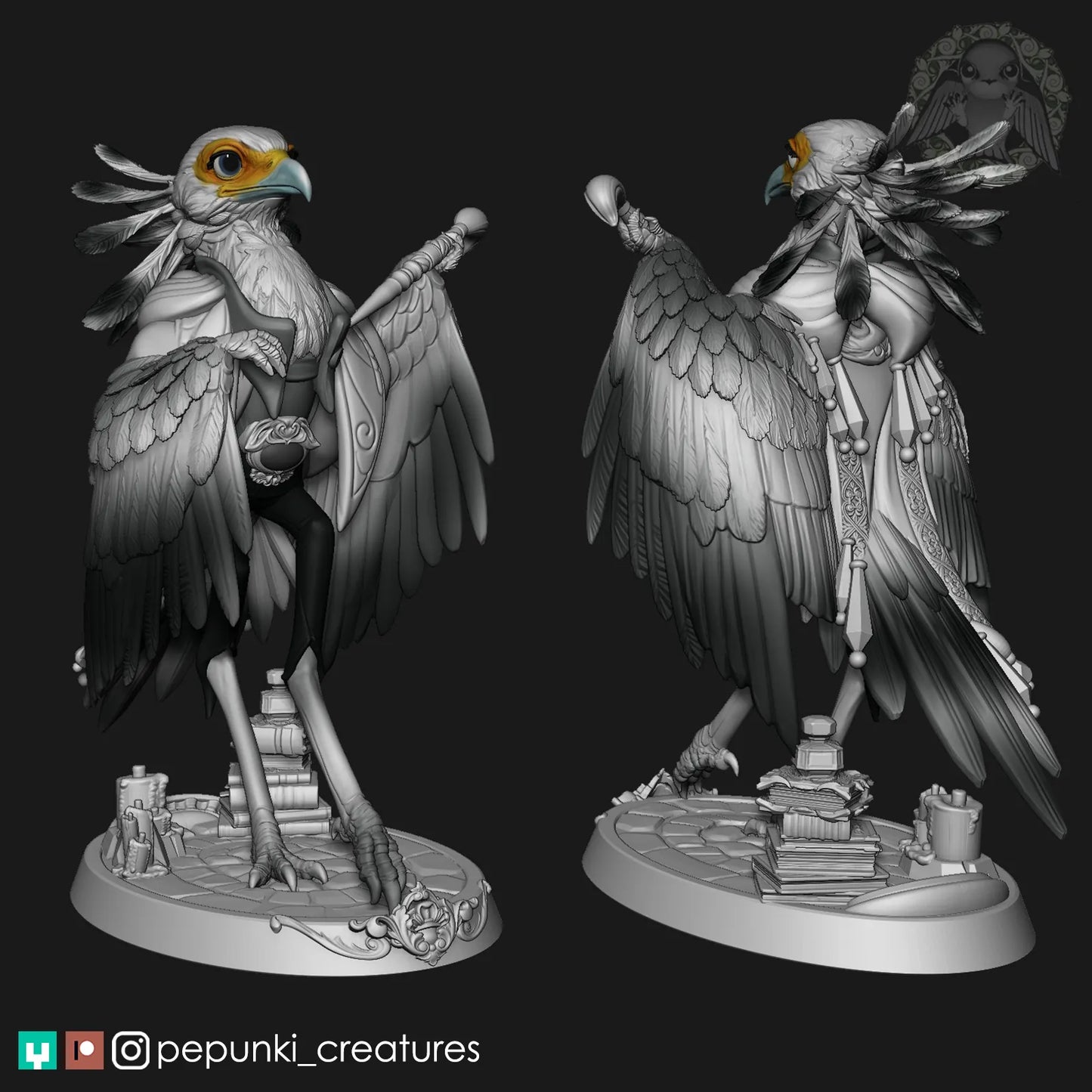 Secretary Bird Artist Painter | Tabletop or Display Scale | D&D Humblewood TTRPG Miniature | Pepunki Creatures