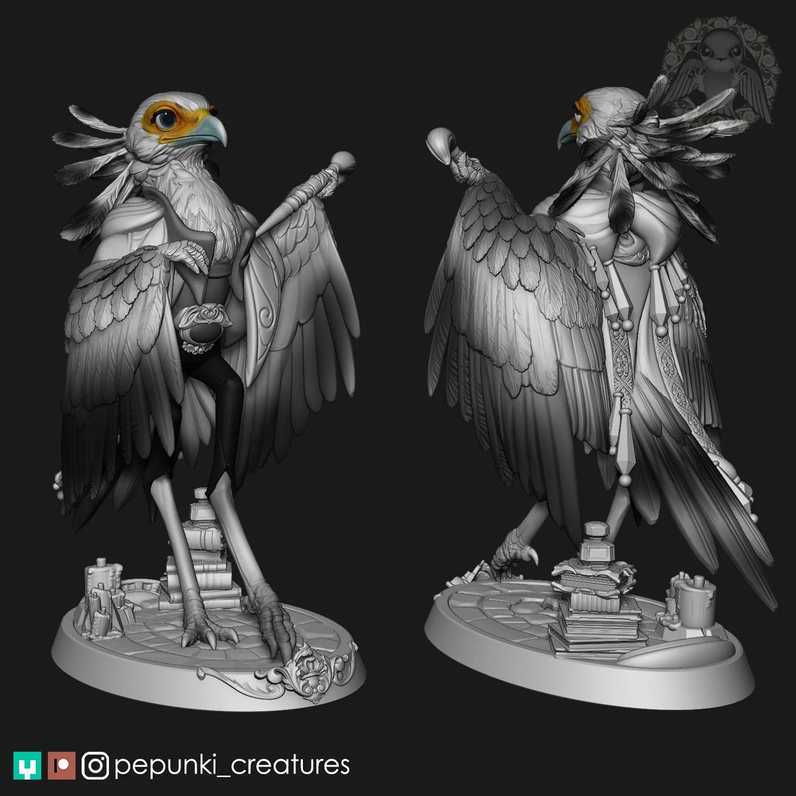 Secretary Bird Artist Painter | Tabletop or Display Scale | D&D Humblewood TTRPG Miniature | Pepunki Creatures
