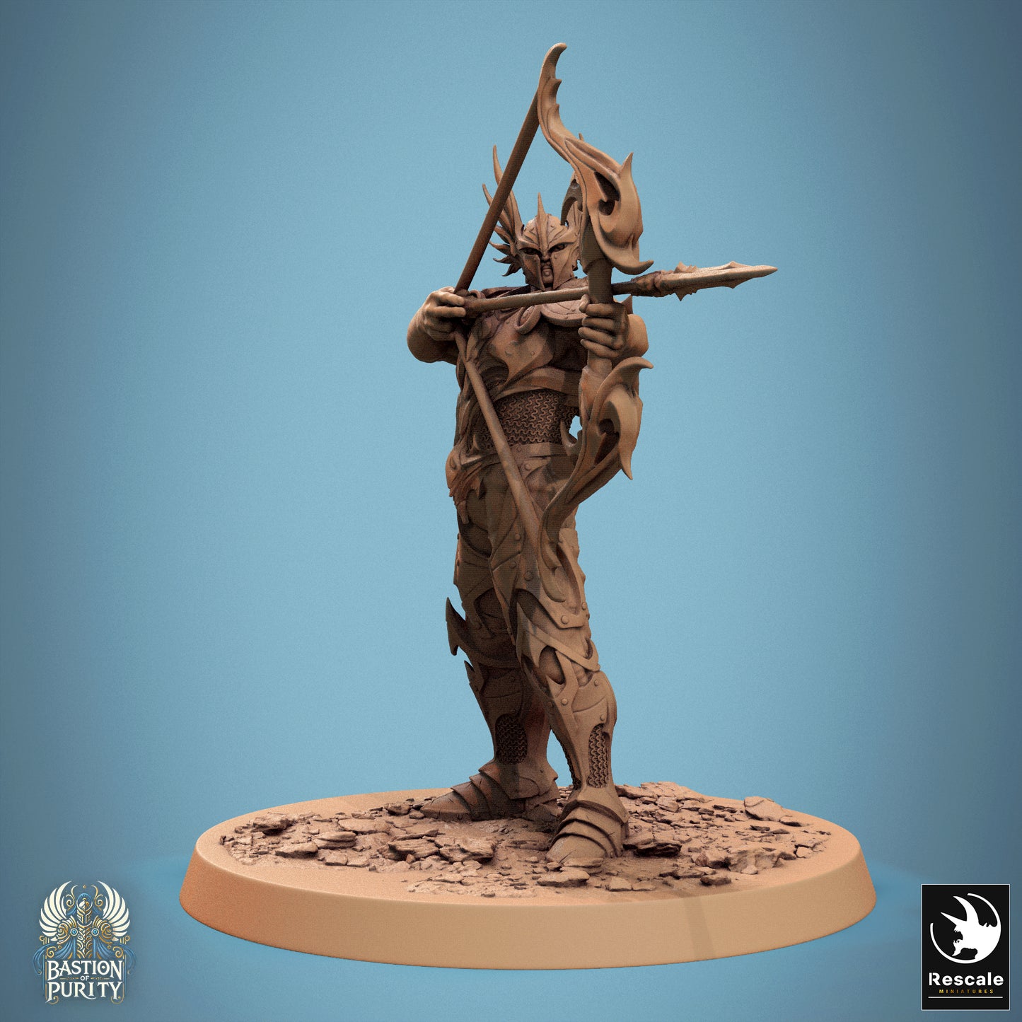 Sentinel of Aetherium Bastion of Purity Warband miniature from Tattles Told 3D, detailed resin D&D TTRPG figure with bow and armor.
