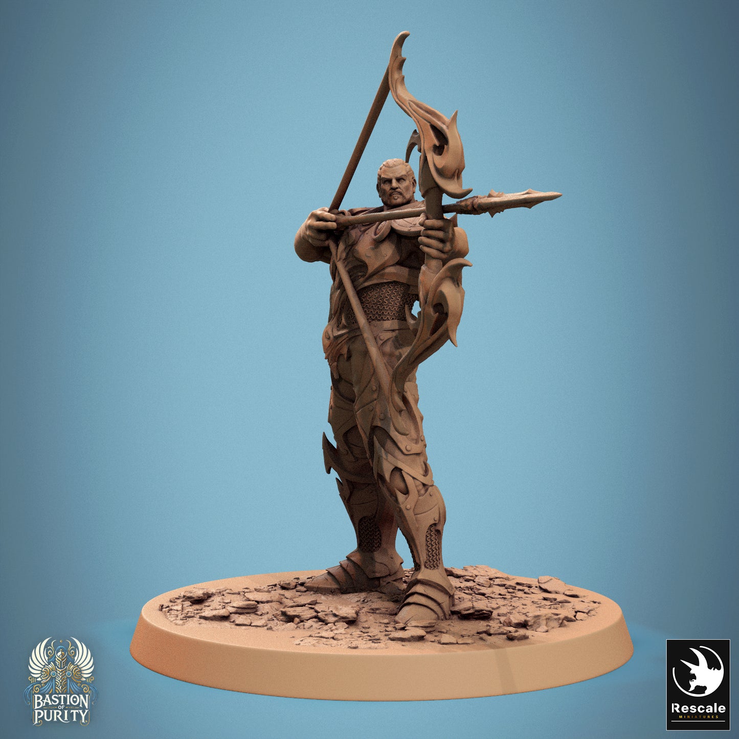 D&D miniature of Sentinel of Aetherium, Bastion of Purity warband by Tattles Told 3D, showing detailed figure with bow in natural pose