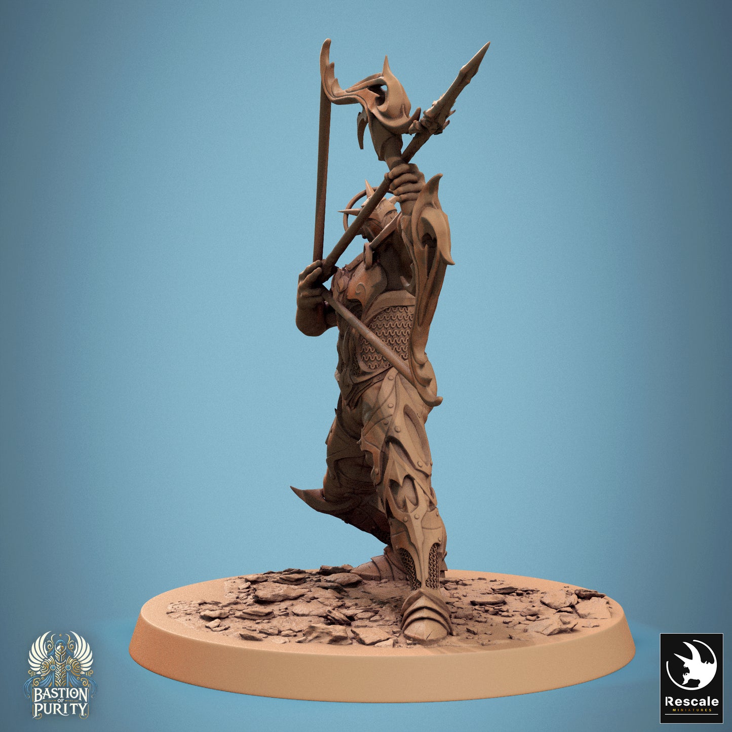 D&D miniature of Sentinel of Aetherium, Bastion of Purity Warband by Tattles Told 3D, showing detailed figure with bow in a dynamic pose.