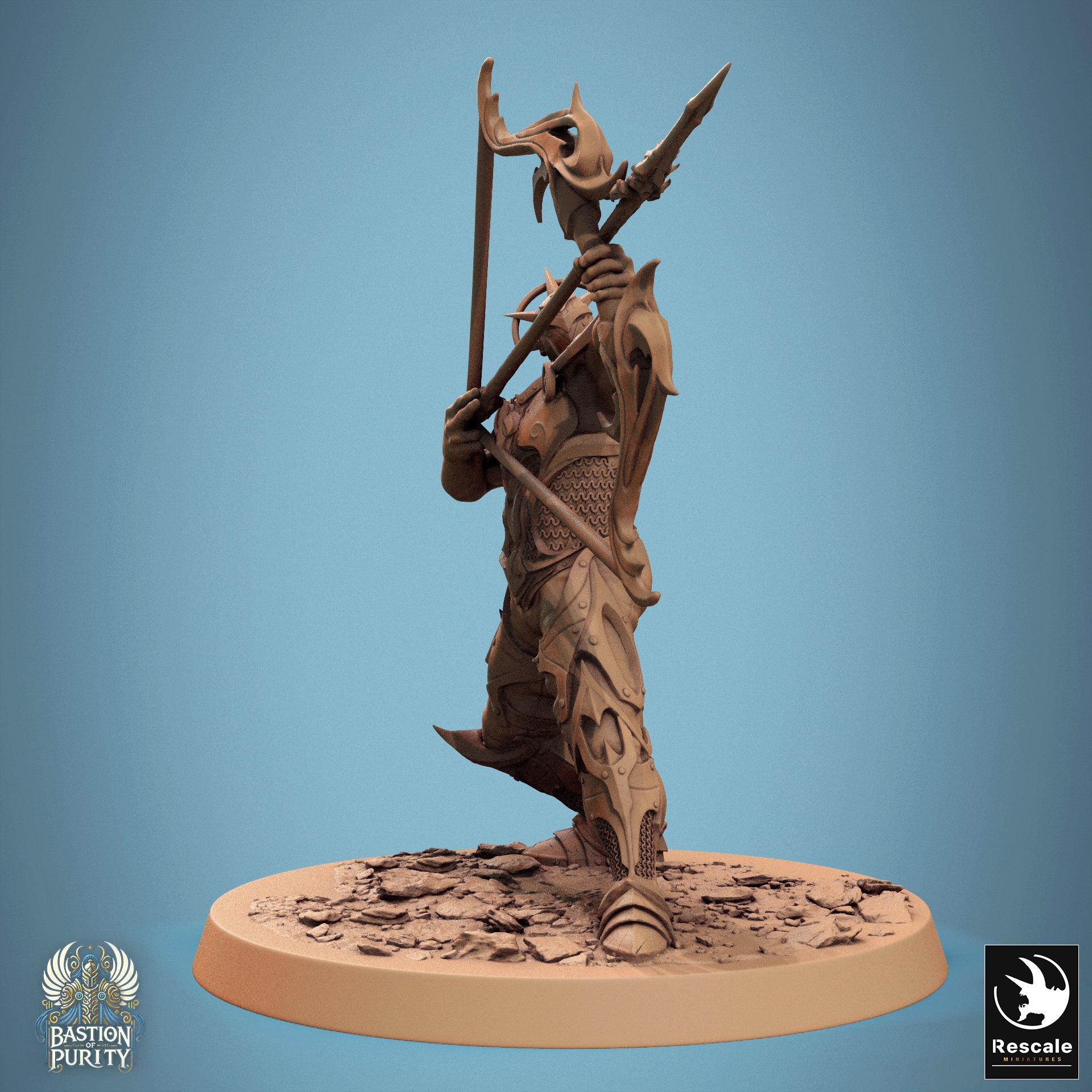D&D miniature of Sentinel of Aetherium, Bastion of Purity Warband by Tattles Told 3D, showing detailed figure with bow in a dynamic pose.