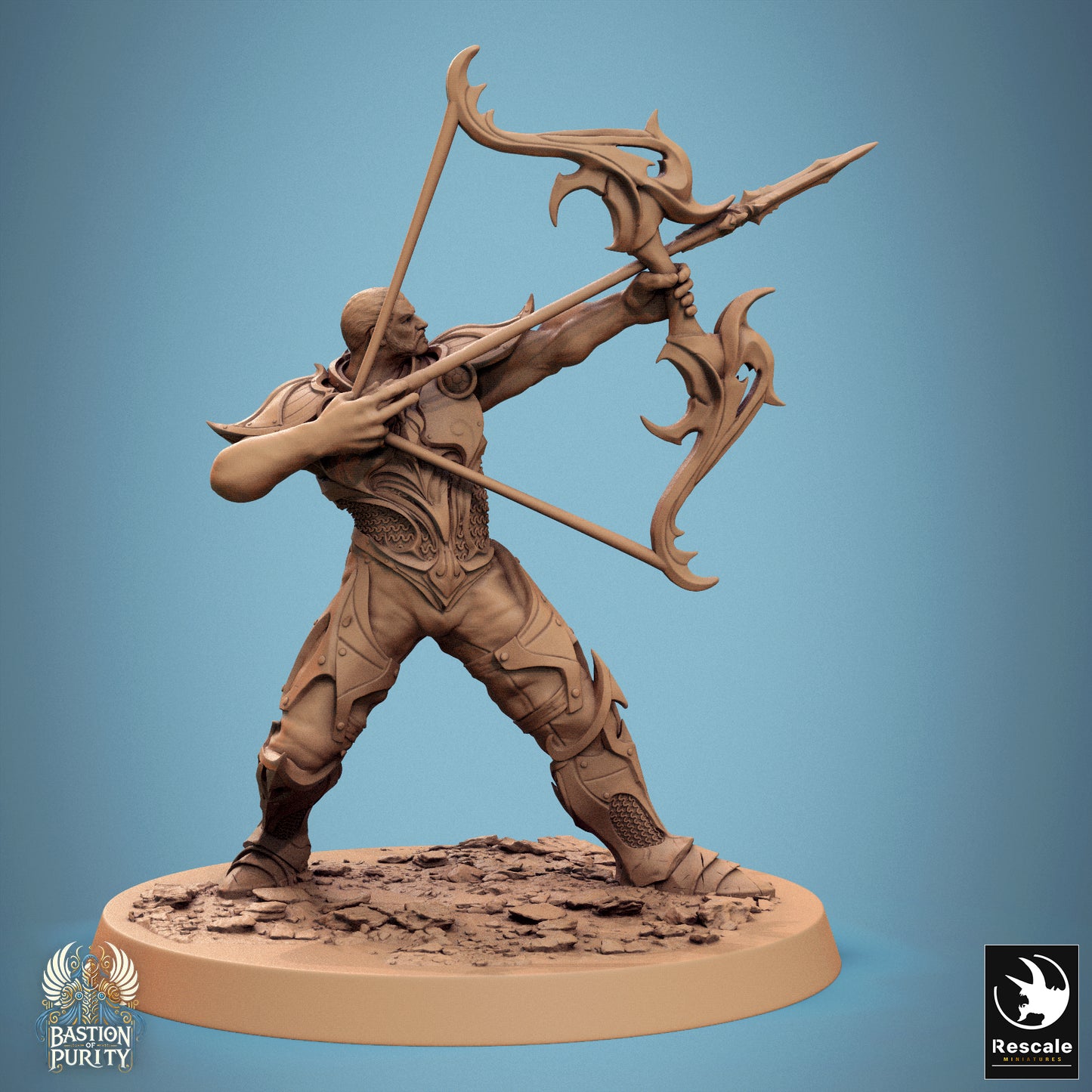 D&D Sentinel of Aetherium Bastion of Purity Warband miniature by Tattles Told 3D, featuring a detailed armored figure with a bow.