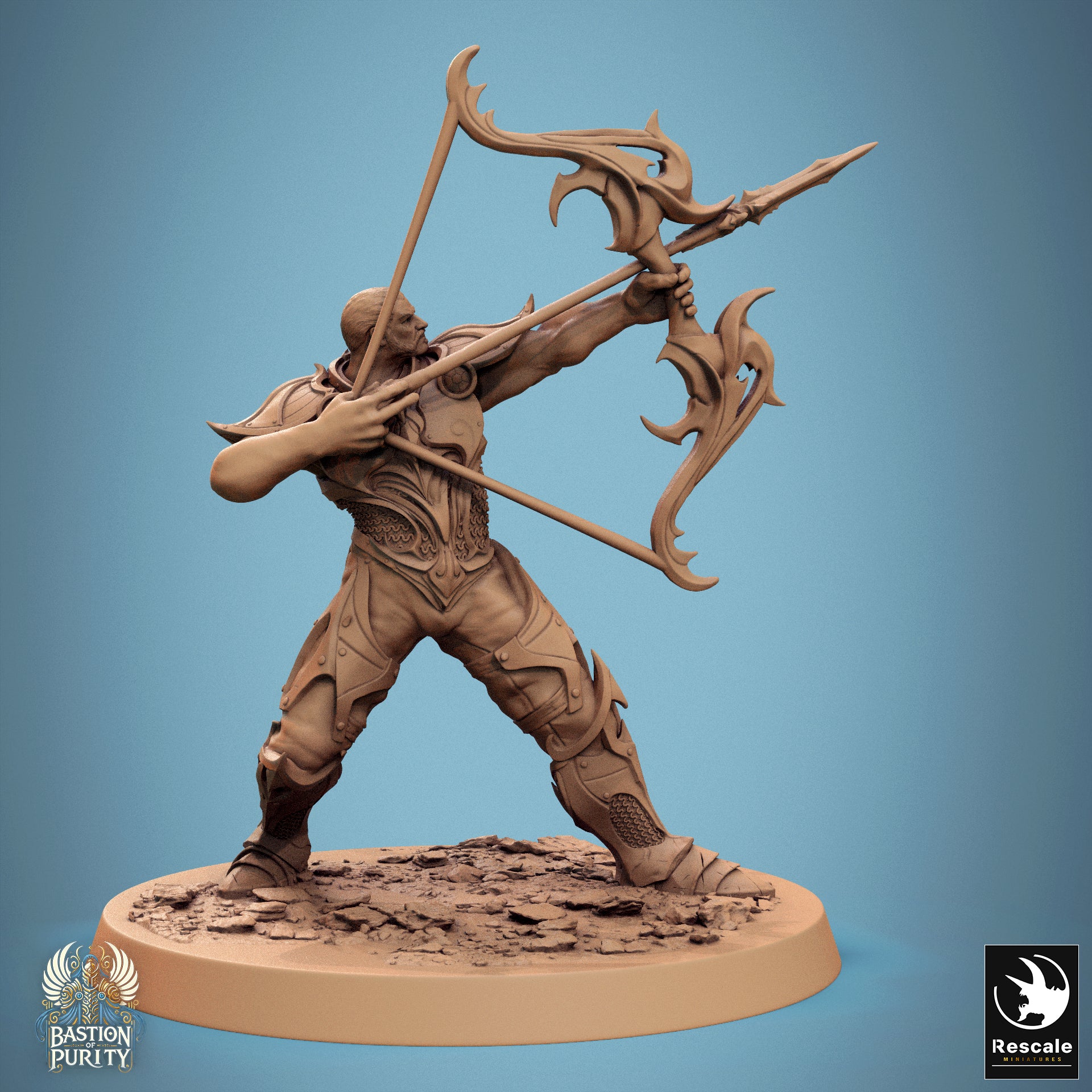 D&D Sentinel of Aetherium Bastion of Purity Warband miniature by Tattles Told 3D, featuring a detailed armored figure with a bow.