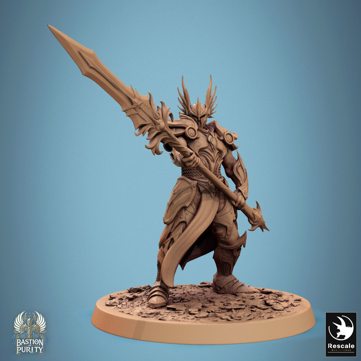 Rescaled Sentinel of Aetherium miniature wielding a spear from Tattles Told 3D for D&D tabletop RPG gameplay.