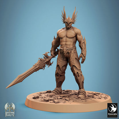 D&D miniature of Sentinel of Aetherium from Bastion of Purity Warband by Tattles Told 3D, showing detailed armor and sword.