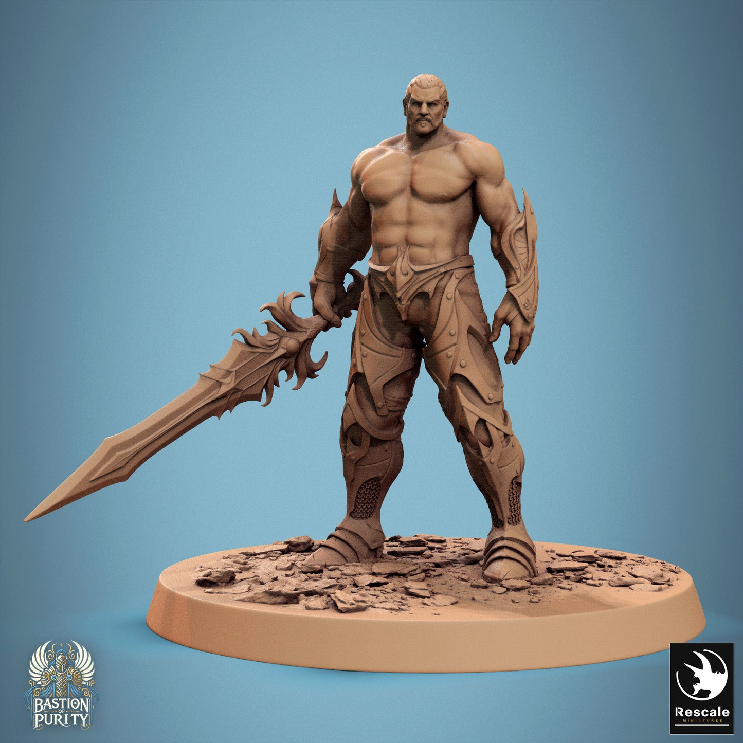 D&D TTRPG miniature of Sentinel of Aetherium Bastion of Purity warband with sword, detailed resin figure by Tattles Told 3D.
