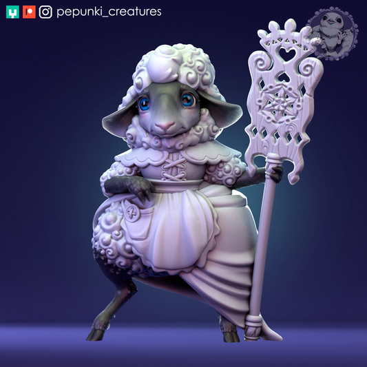 Sheep Lady | Tabletop or Display Scale | D&D Humblewood TTRPG Miniature | Pepunki Creatures