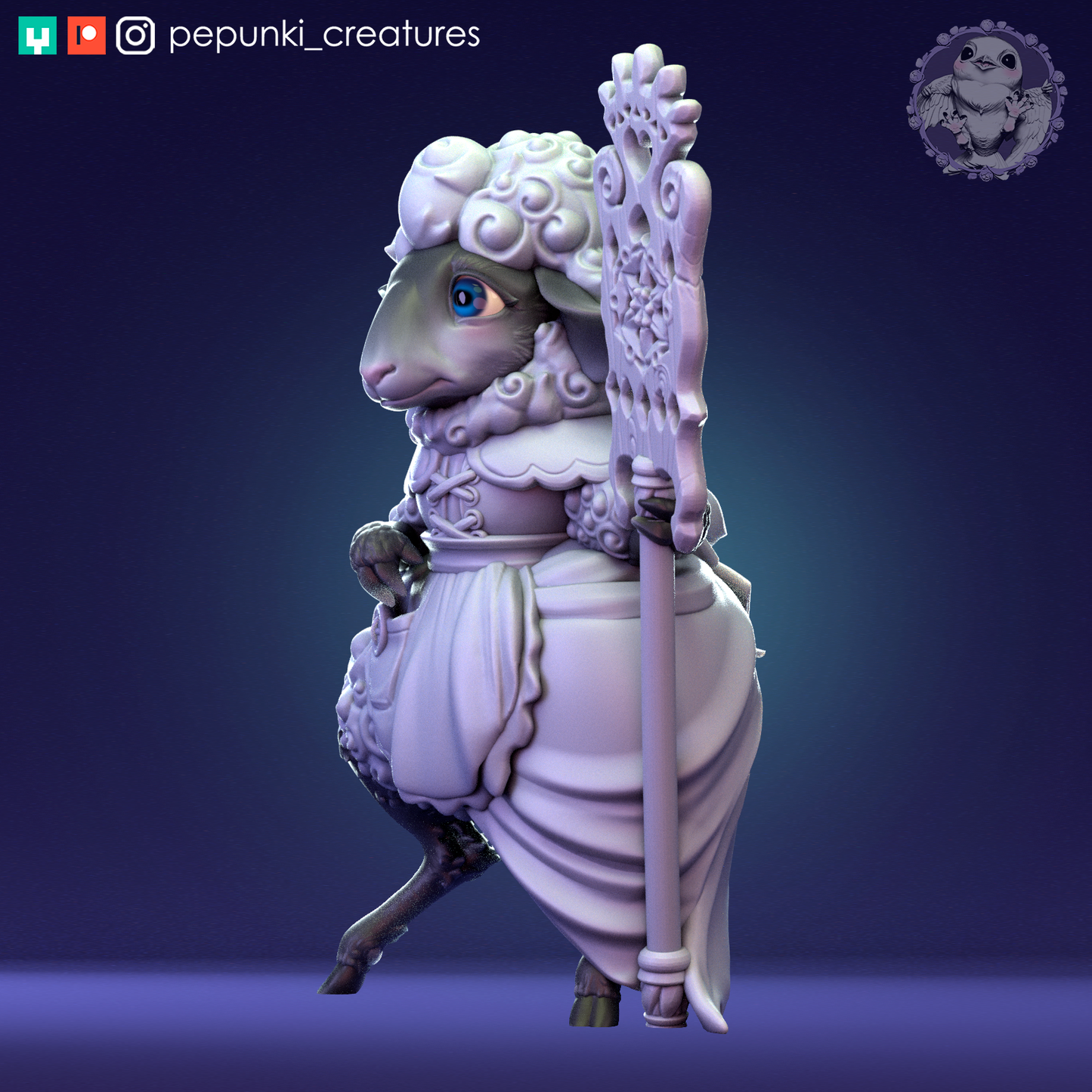 Sheep Lady | Tabletop or Display Scale | D&D Humblewood TTRPG Miniature | Pepunki Creatures