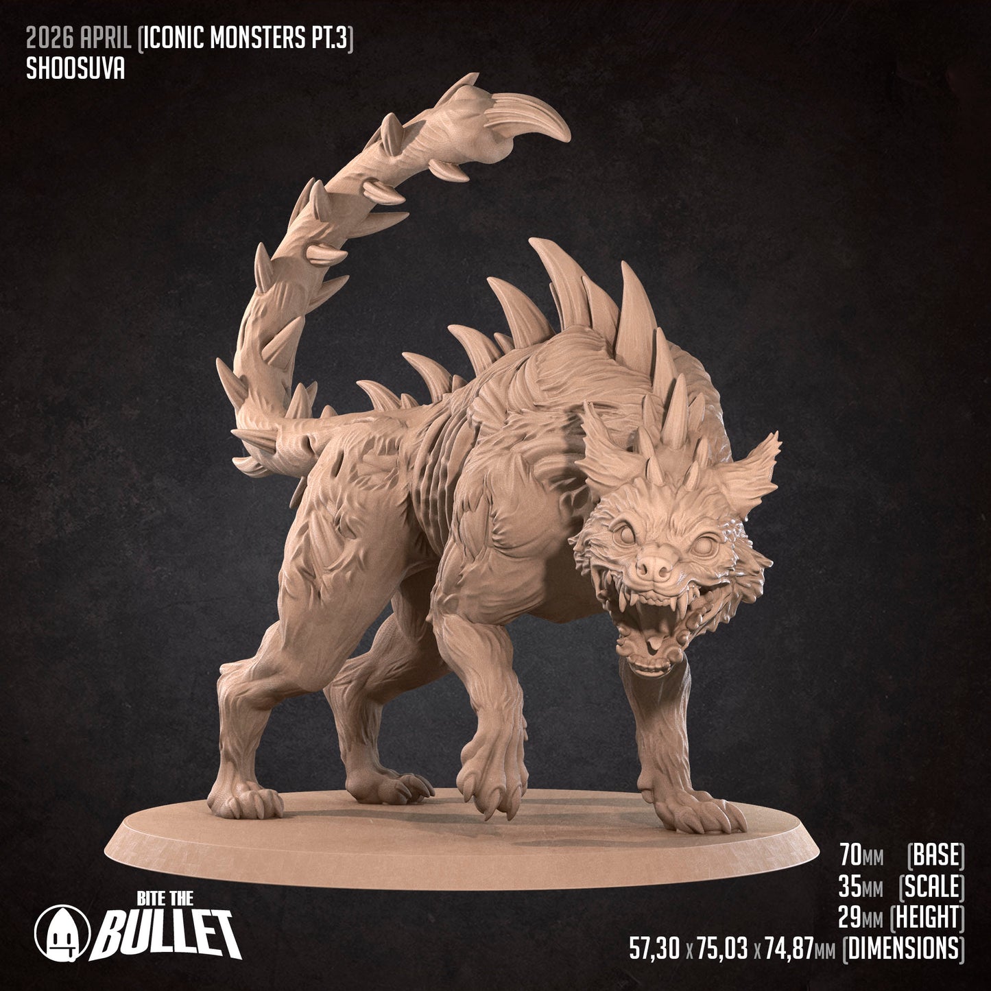 Tattles Told 3D Shoosuva miniature from D&D TTRPG set, featuring a detailed creature with menacing stance and textured sculpting.