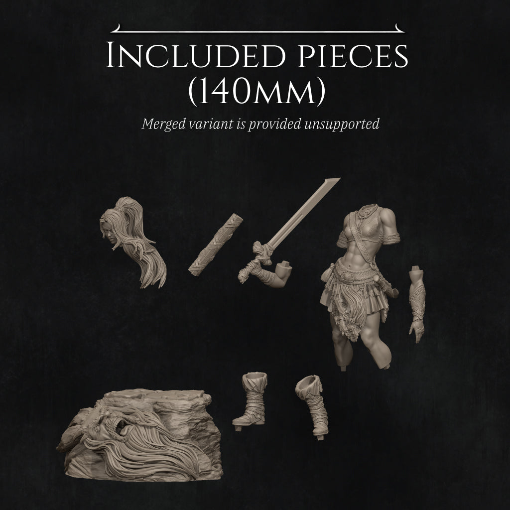 Lia The Barbarian Mercenary vs. The Stone Giant | Garage Resin Kit Statue | D&D TTRPG Fantasy | Nerikson