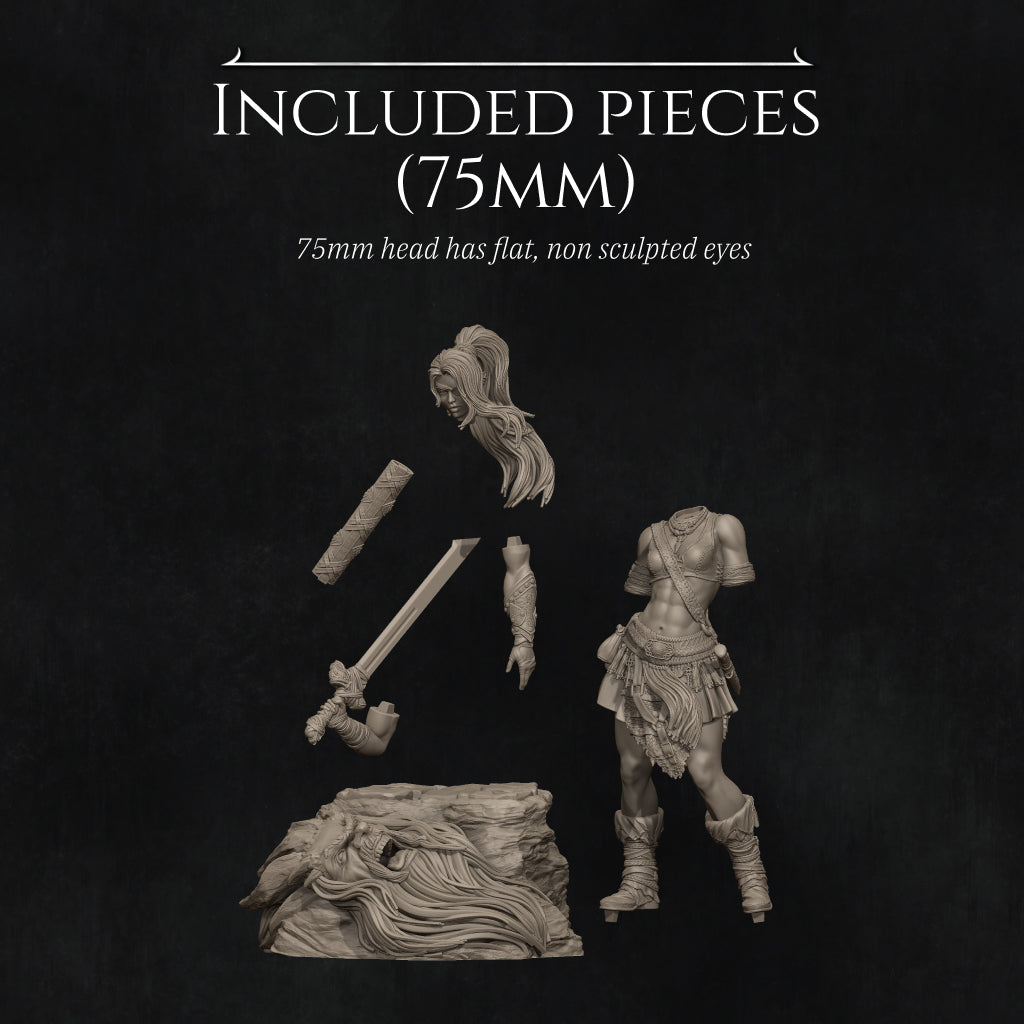 Lia The Barbarian Mercenary vs. The Stone Giant | Garage Resin Kit Statue | D&D TTRPG Fantasy | Nerikson