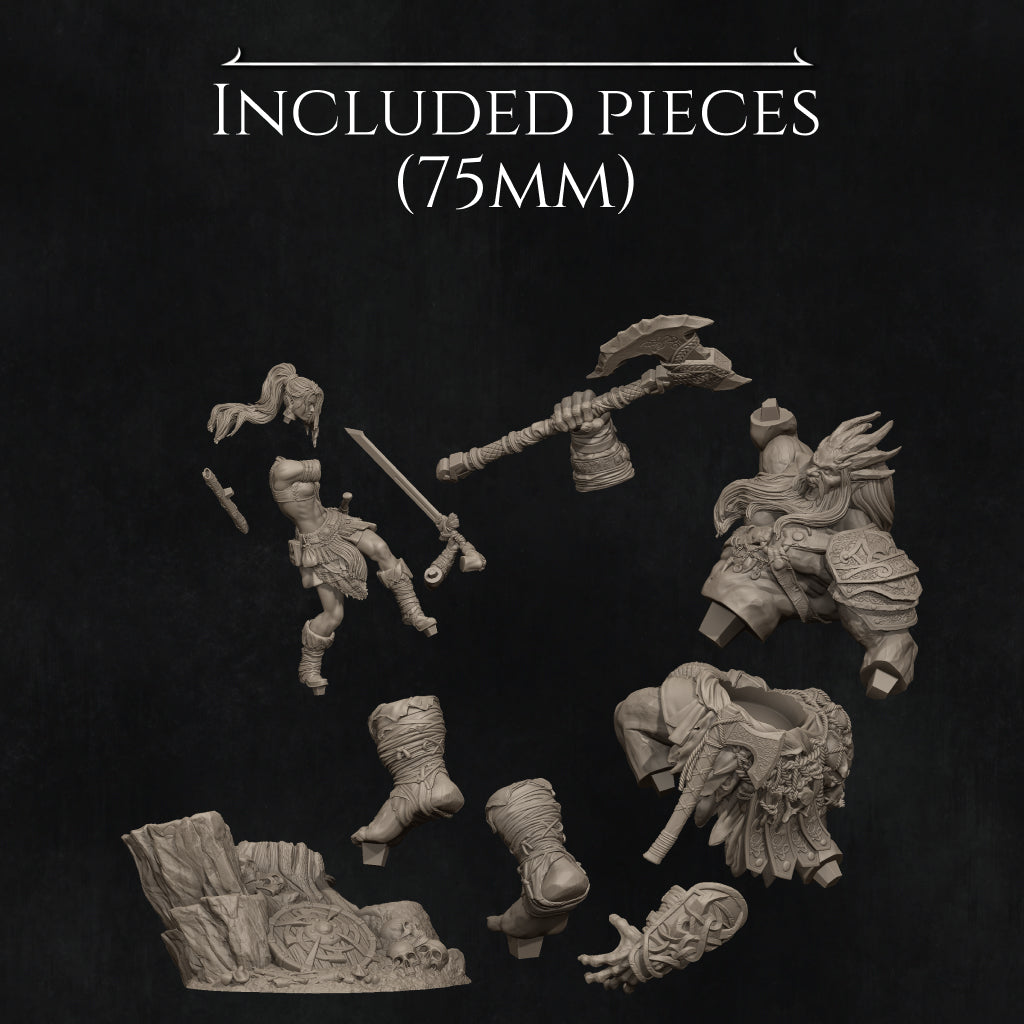 Lia The Barbarian Mercenary vs. The Stone Giant | Garage Resin Kit Statue | D&D TTRPG Fantasy | Nerikson