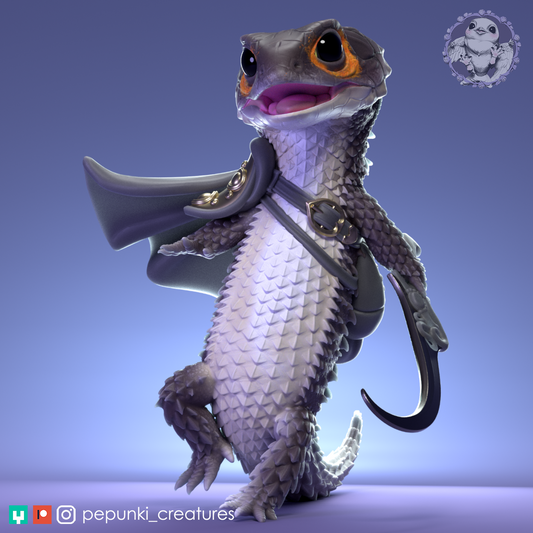 Red Eyed Crocodile Skink (RECS) Scimitar | D&D Humblewood TTRPG Miniature | Pepunki Creatures