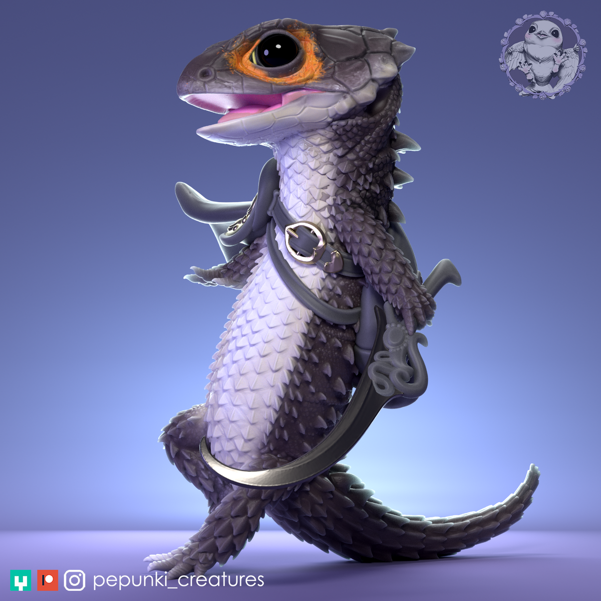 Red Eyed Crocodile Skink (RECS) Scimitar | D&D Humblewood TTRPG Miniature | Pepunki Creatures