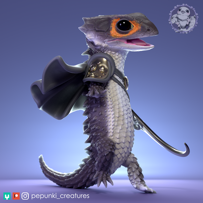 Red Eyed Crocodile Skink (RECS) Scimitar | D&D Humblewood TTRPG Miniature | Pepunki Creatures