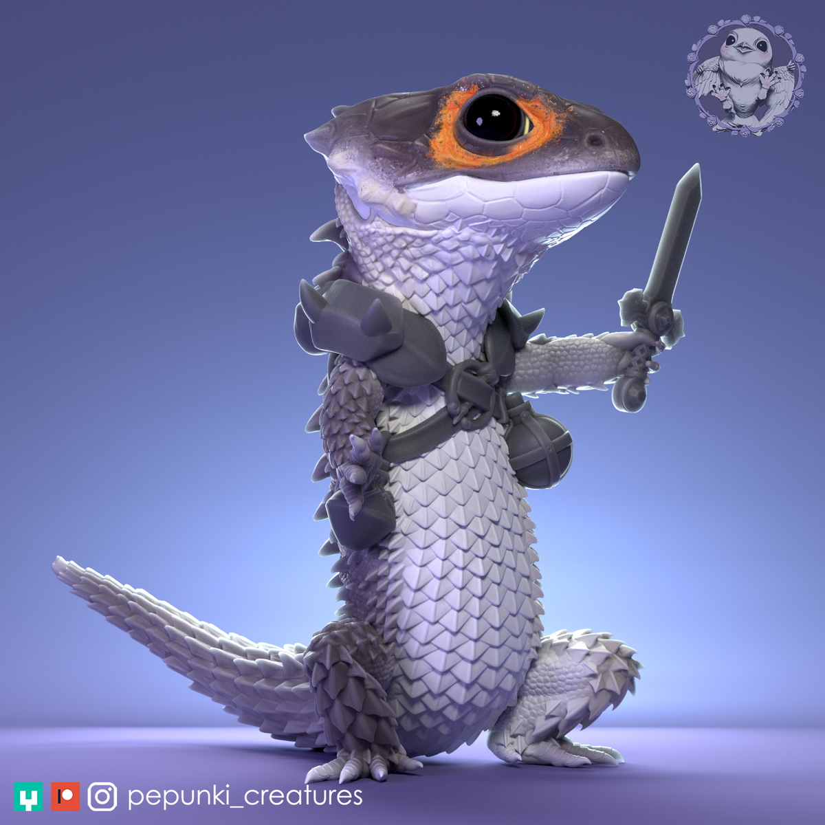 Red Eyed Crocodile Skink (RECS) Sword | D&D Humblewood TTRPG Miniature | Pepunki Creatures