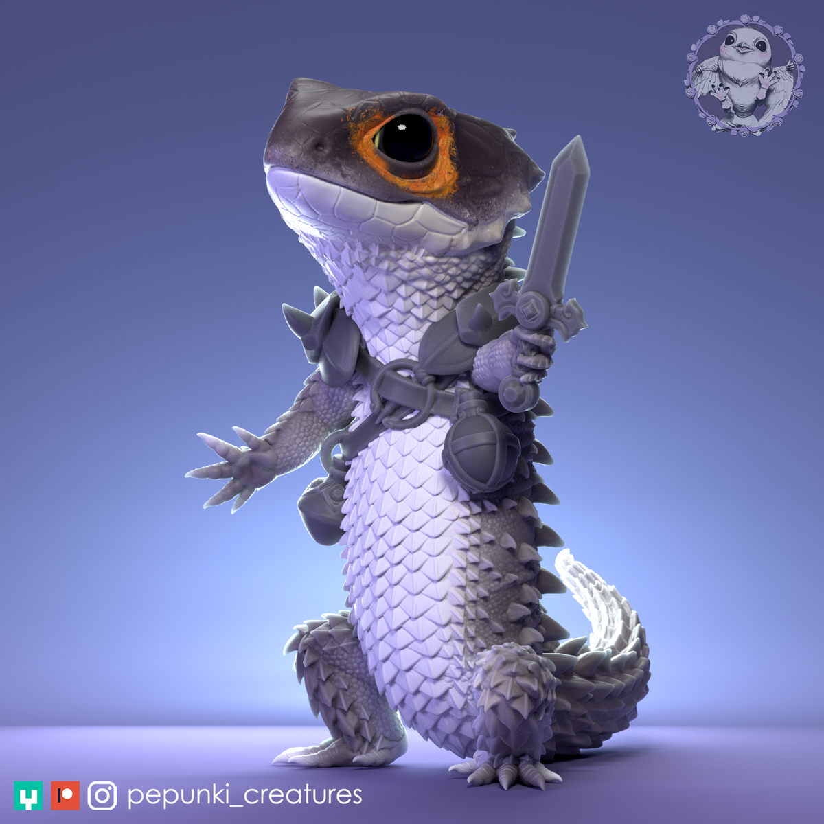 Red Eyed Crocodile Skink (RECS) Sword | D&D Humblewood TTRPG Miniature | Pepunki Creatures