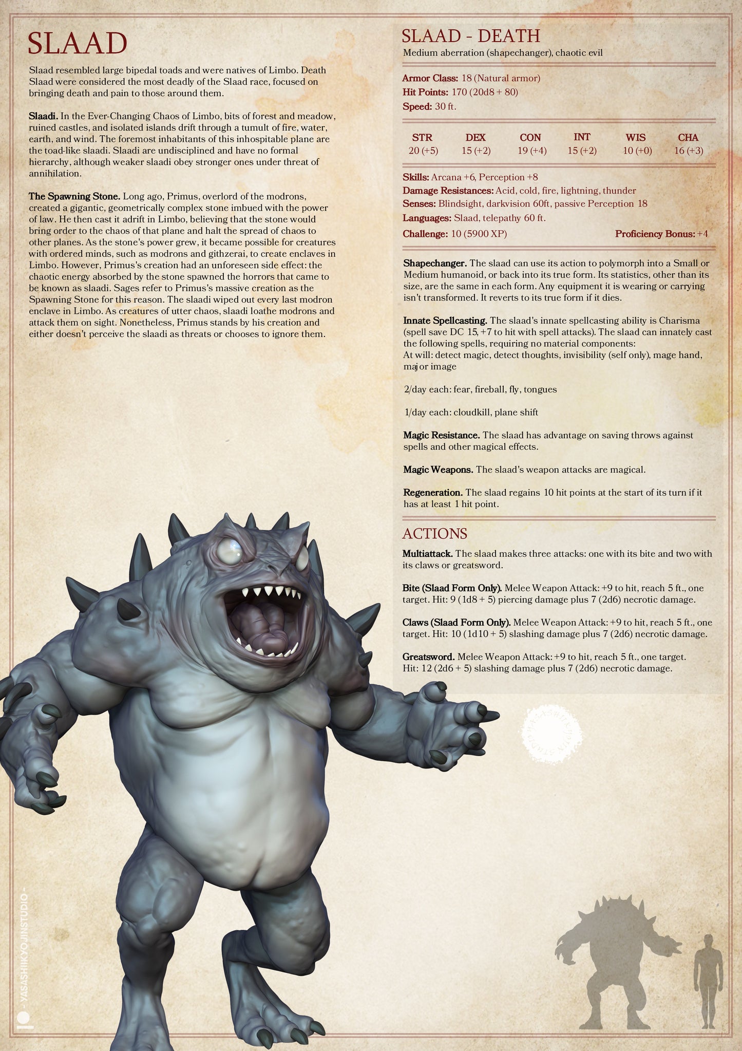 Slaad | TTRPG D&D Monster Miniature | Yasashii Kyojin Studio - Tattles Told 3D