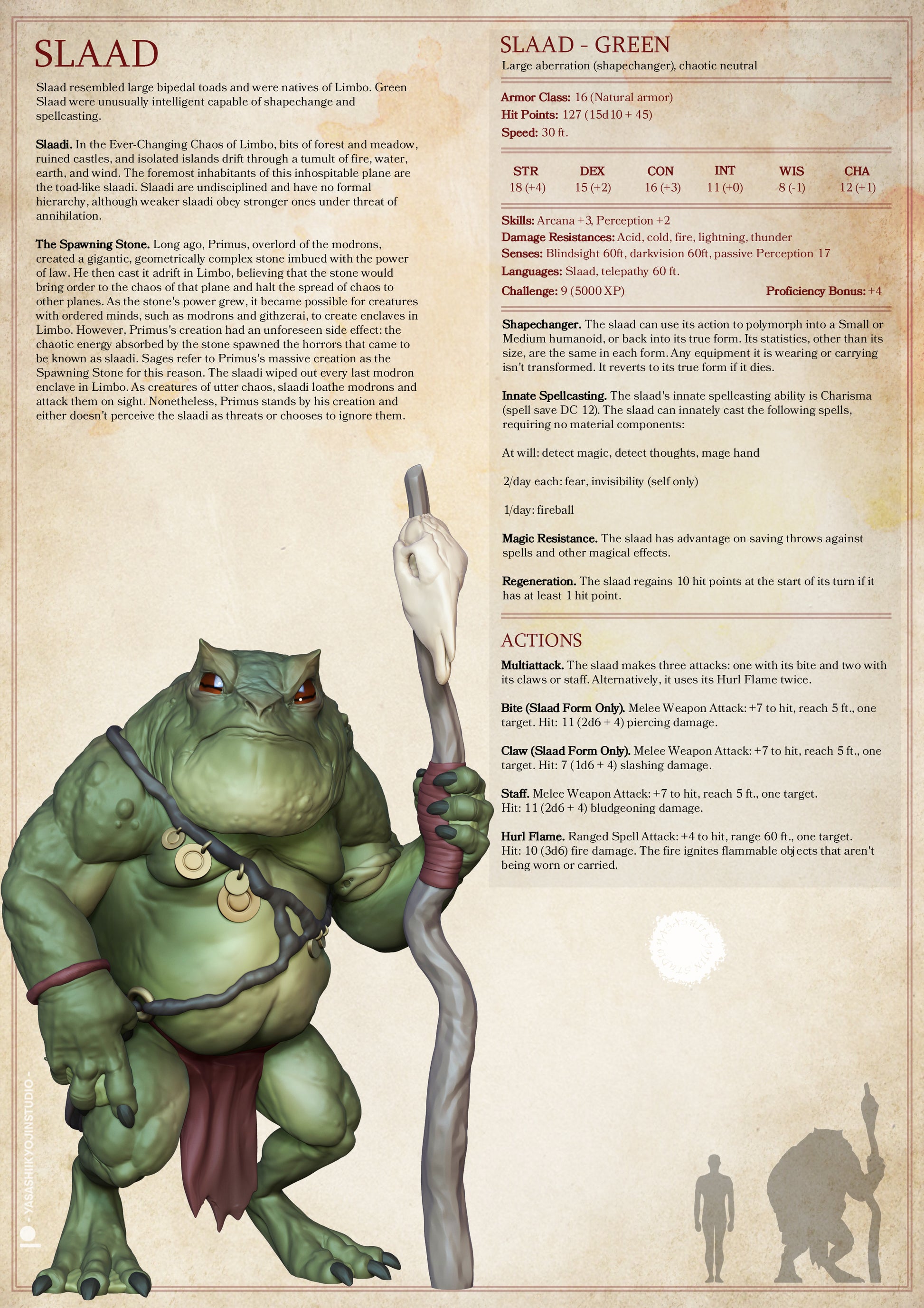 Slaad | TTRPG D&D Monster Miniature | Yasashii Kyojin Studio - Tattles Told 3D