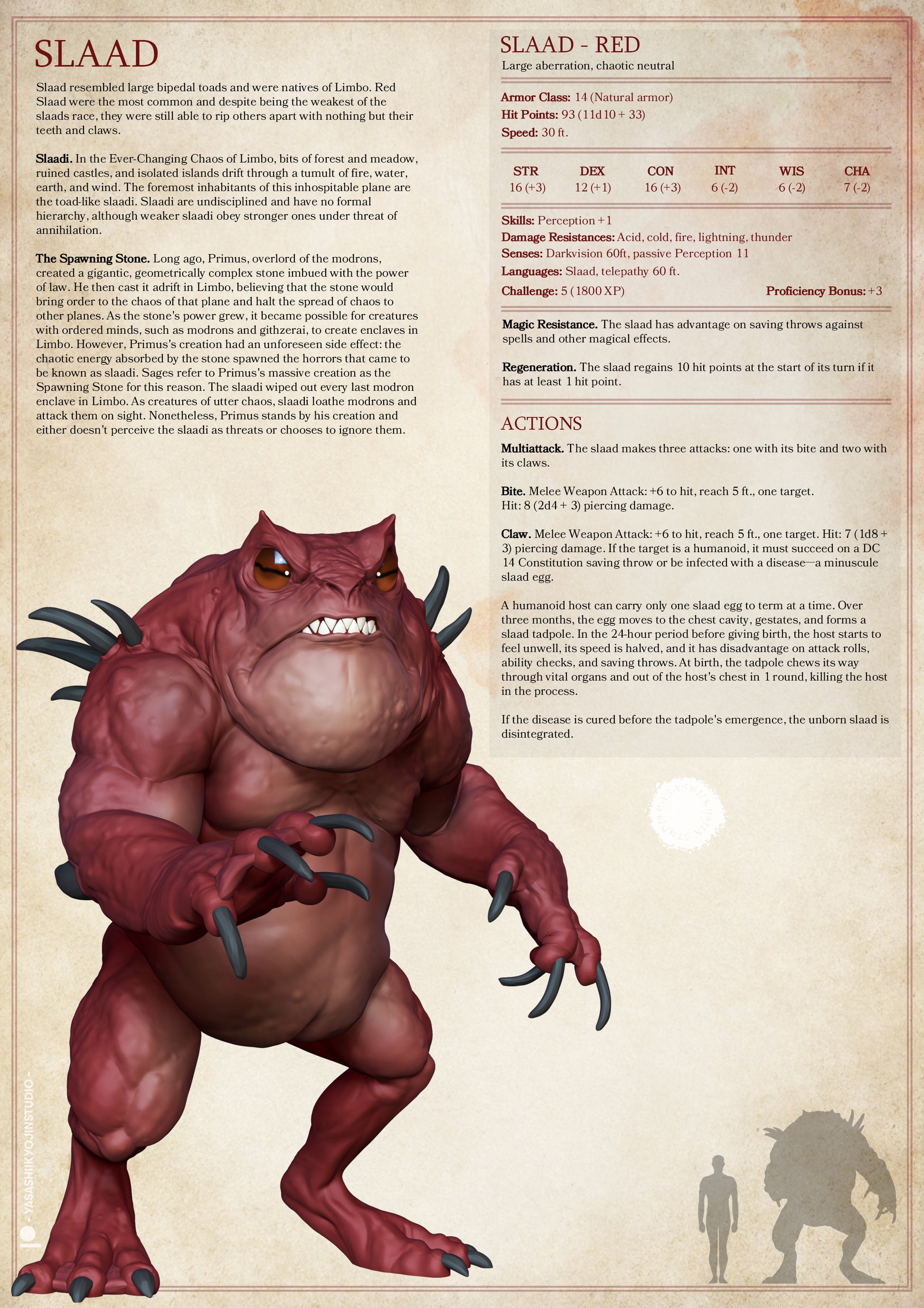 Slaad | TTRPG D&D Monster Miniature | Yasashii Kyojin Studio - Tattles Told 3D