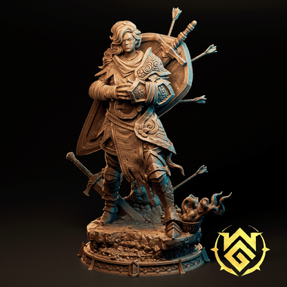 Rendered image of Sloure Gatekeeper TTRPG D&D miniature by Tattles Told 3D, featuring detailed fantasy character design.