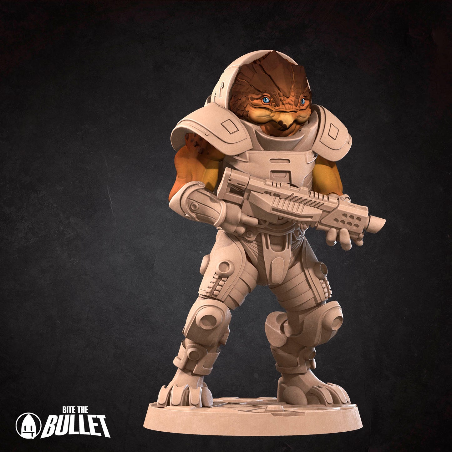 D&D Space Turtle Berserker miniature by Tattles Told 3D, detailed fantasy turtle with fierce expression, ready for tabletop gameplay.