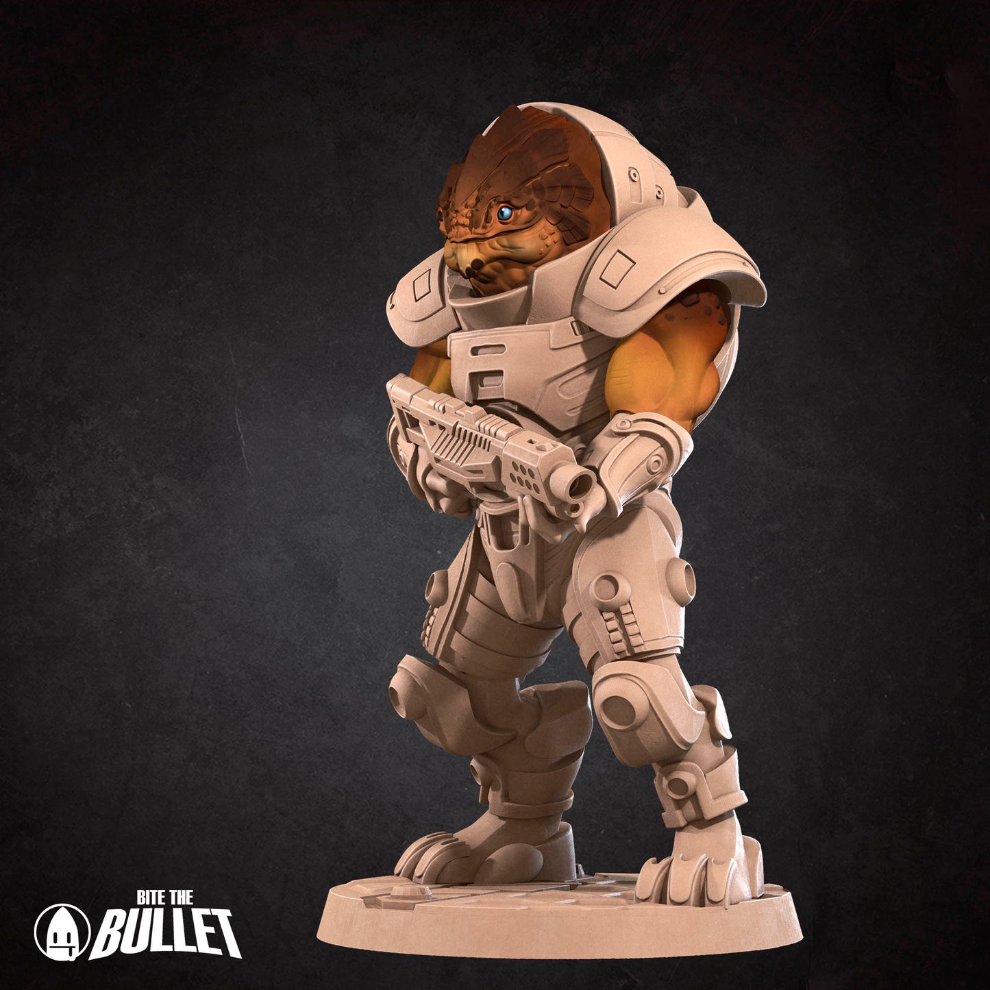 Space Turtle Berserker miniature from D&D TTRPG set by Tattles Told 3D, featuring a detailed space-themed turtle figure with armor and weapon.