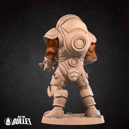 Space Turtle Berserker D&D miniature from Tattles Told 3D featuring a detailed space turtle character with armor and weapon.