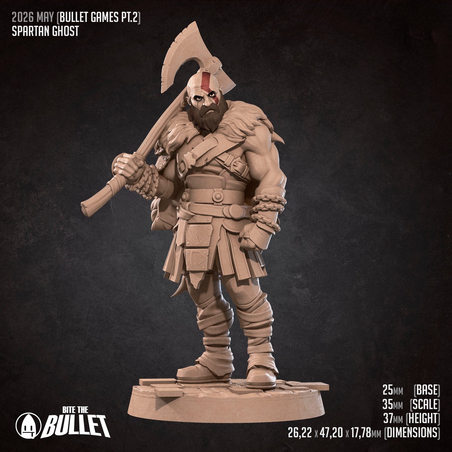 Spartan Ghost D&D miniature by Tattles Told 3D featuring a ghostly warrior with armor and weapon for tabletop gameplay.