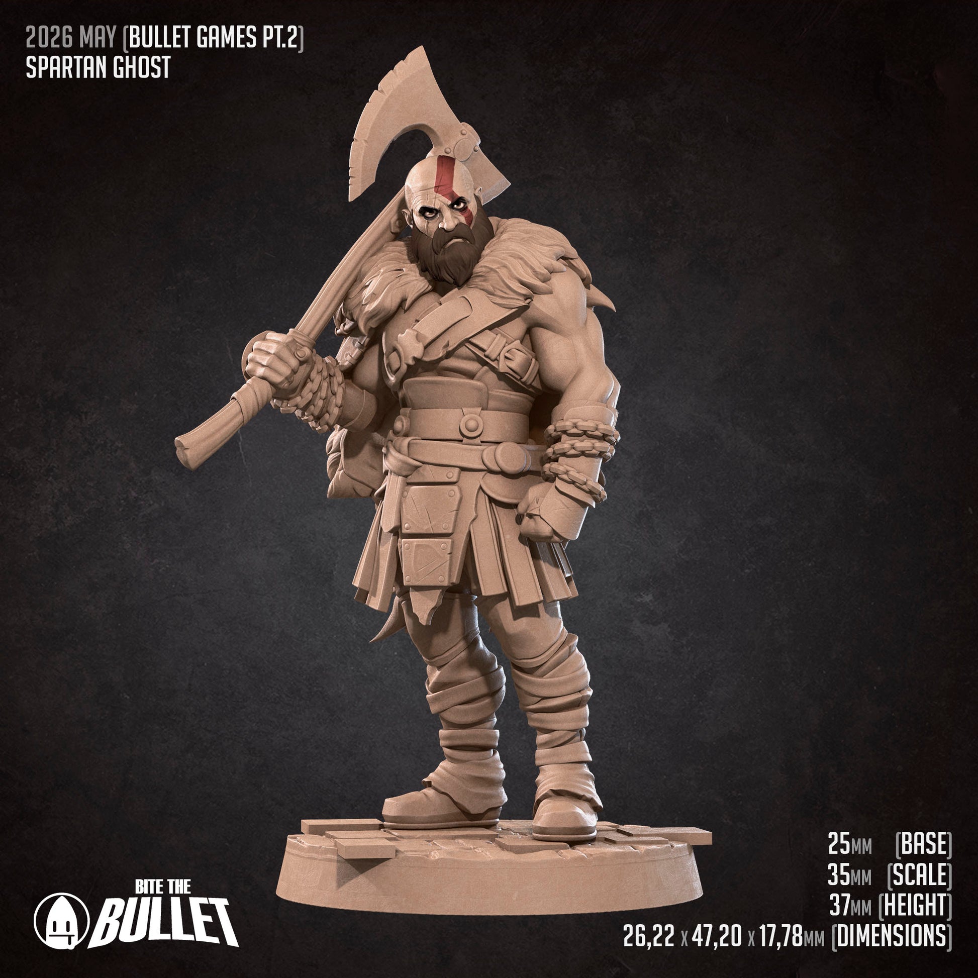 Spartan Ghost D&D miniature by Tattles Told 3D featuring a ghostly warrior with armor and weapon for tabletop gameplay.