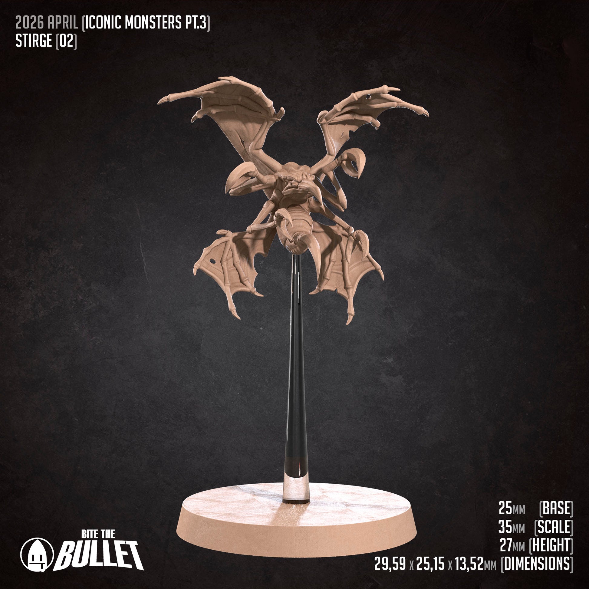 D&D Stirges miniature by Tattles Told 3D, detailed model of bloodsucking insect creature for tabletop RPG gameplay.
