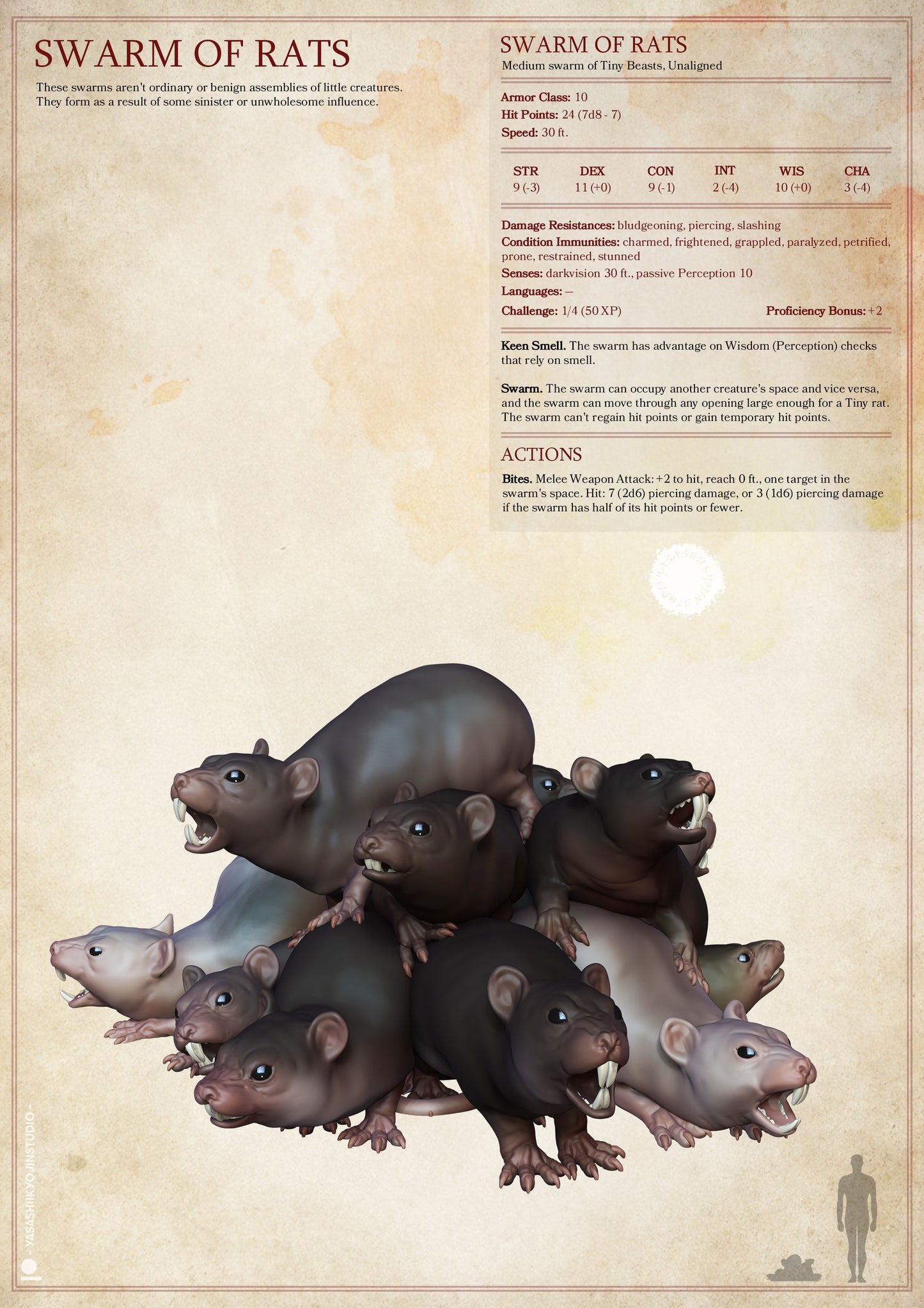 Swarm of Rats | D&D TTRPG Monster Miniature | Yasashii Kyojin Studio
