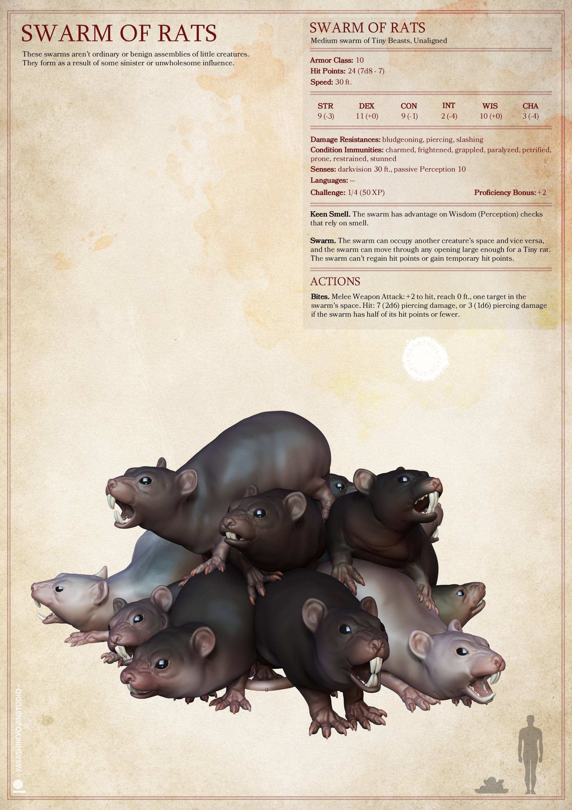 Swarm of Rats | D&D TTRPG Monster Miniature | Yasashii Kyojin Studio