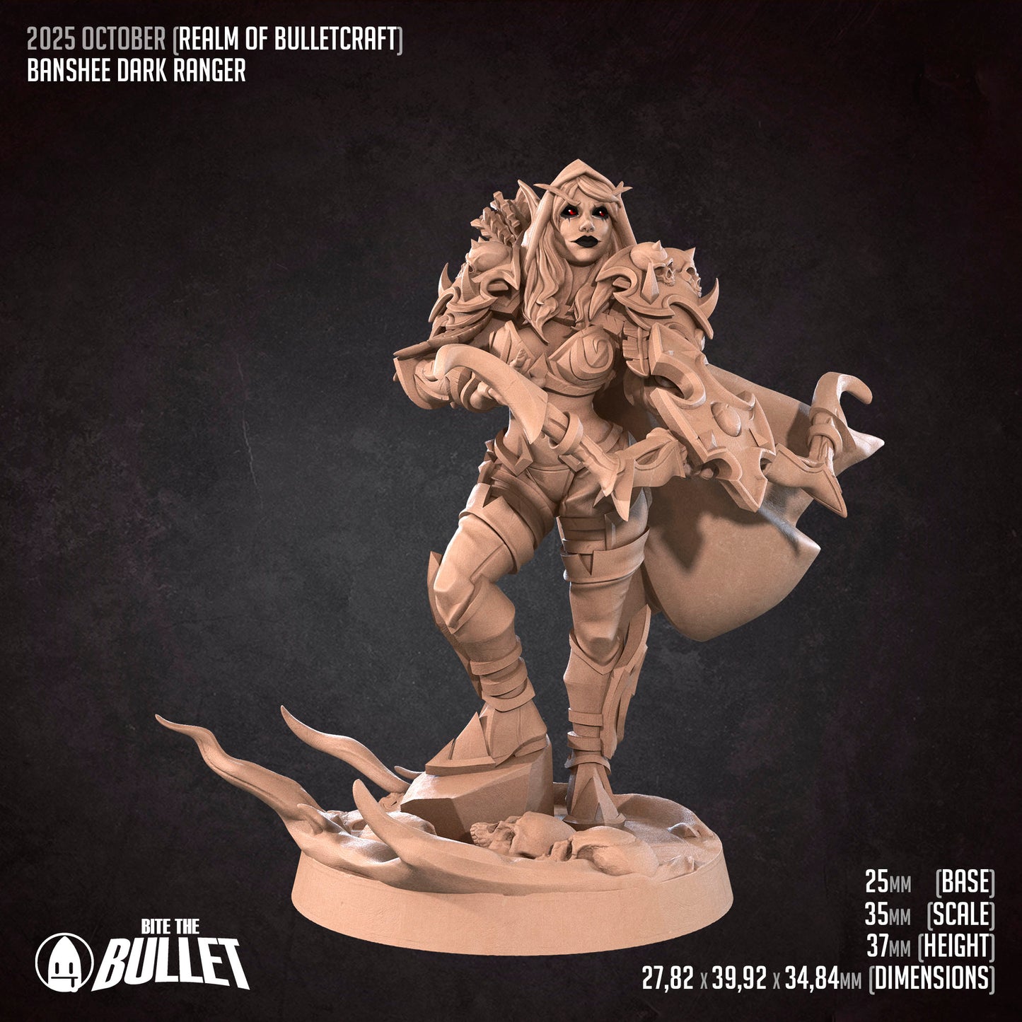 Realm of Bulletcraft, Banshee Dark Ranger | D&D Pathfinder TTRPG Miniature | Bite the Bullet