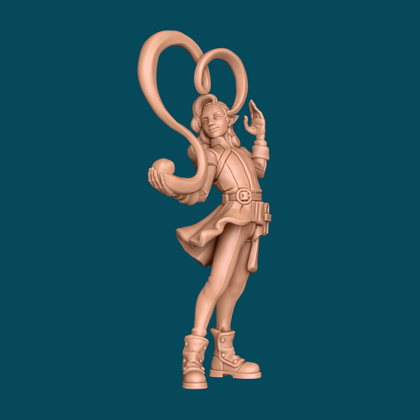 Miniature of Syrre, a charming warlock, from Candle-lit Dance, Syrre and Tango TTRPG D&D set by Tattles Told 3D, shown in detail.