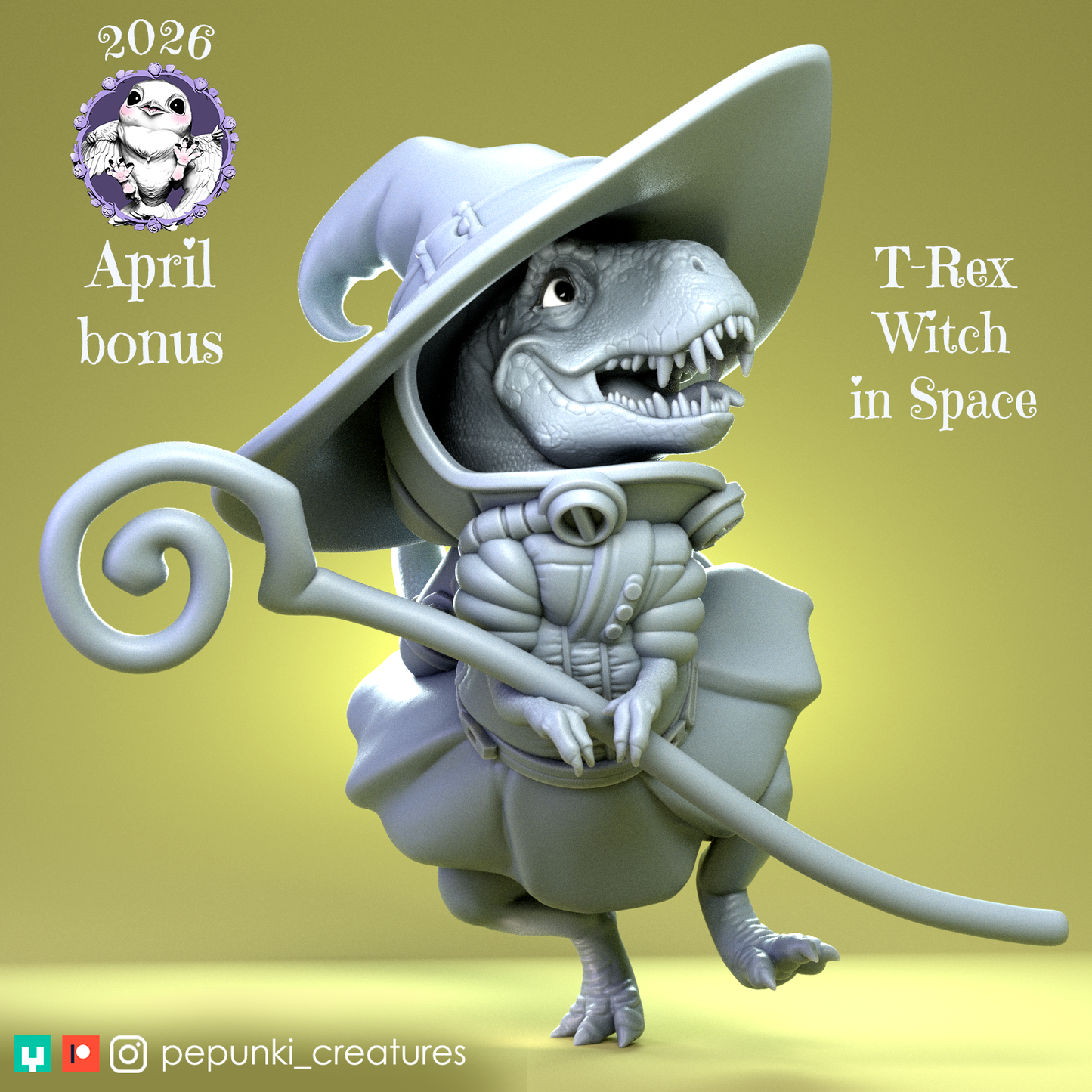 T-Rex Witch | Tabletop or Display Scale | D&D Humblewood TTRPG Miniature | Pepunki Creatures