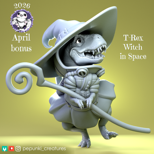 T-Rex Witch | Tabletop or Display Scale | D&D Humblewood TTRPG Miniature | Pepunki Creatures