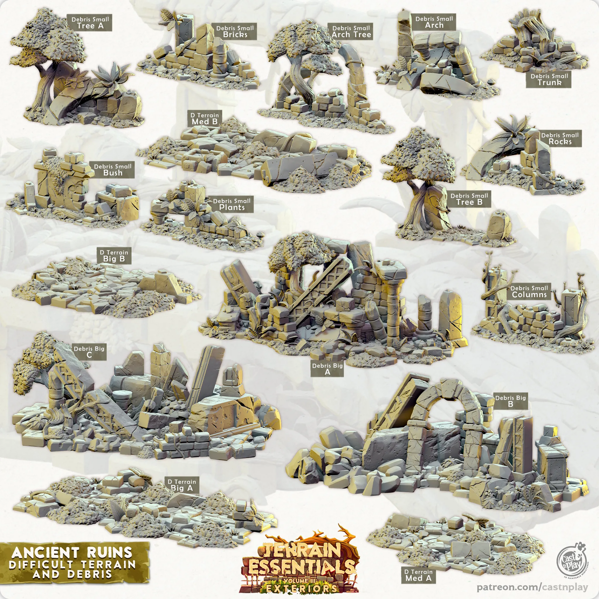 Ancient Ruins Set | TTRPG Scatter Diorama Dollhouse Miniature | Terrain Essentials