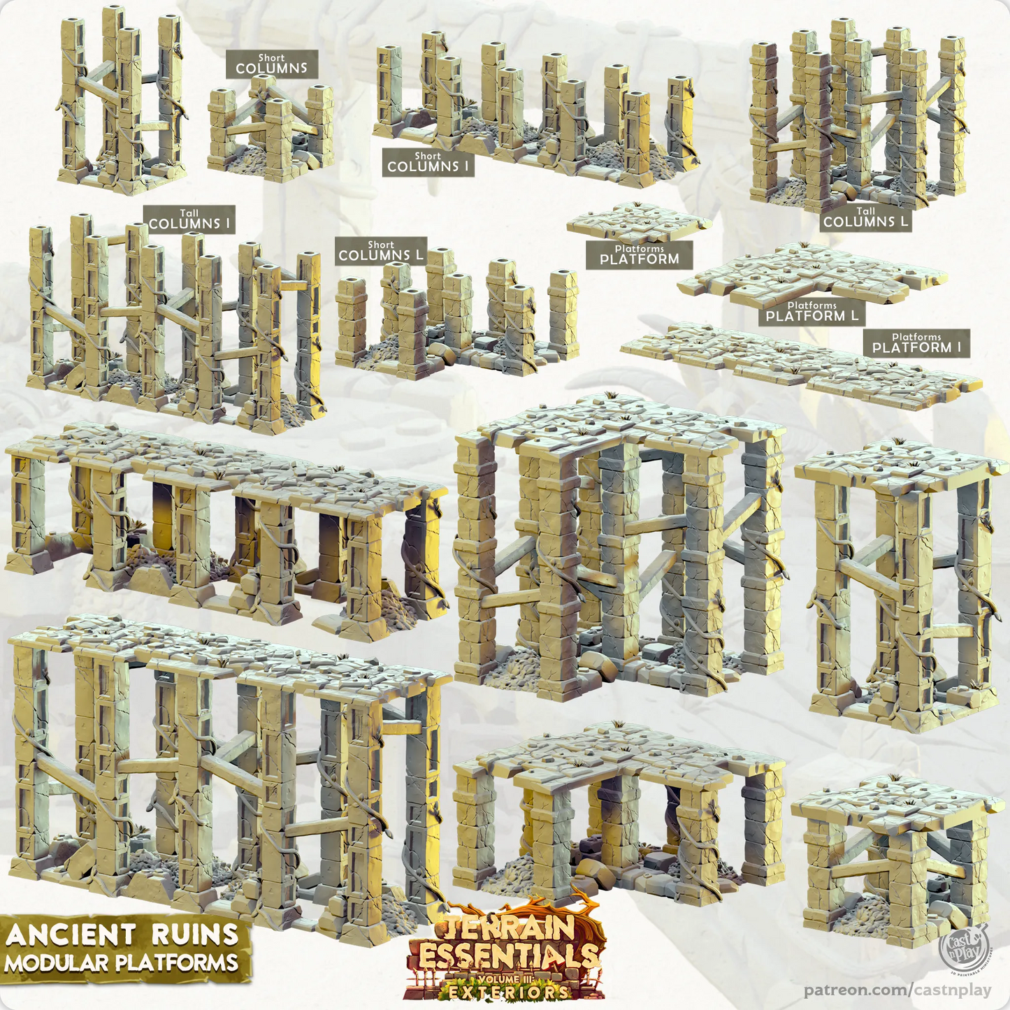 Ancient Ruins Set | TTRPG Scatter Diorama Dollhouse Miniature | Terrain Essentials