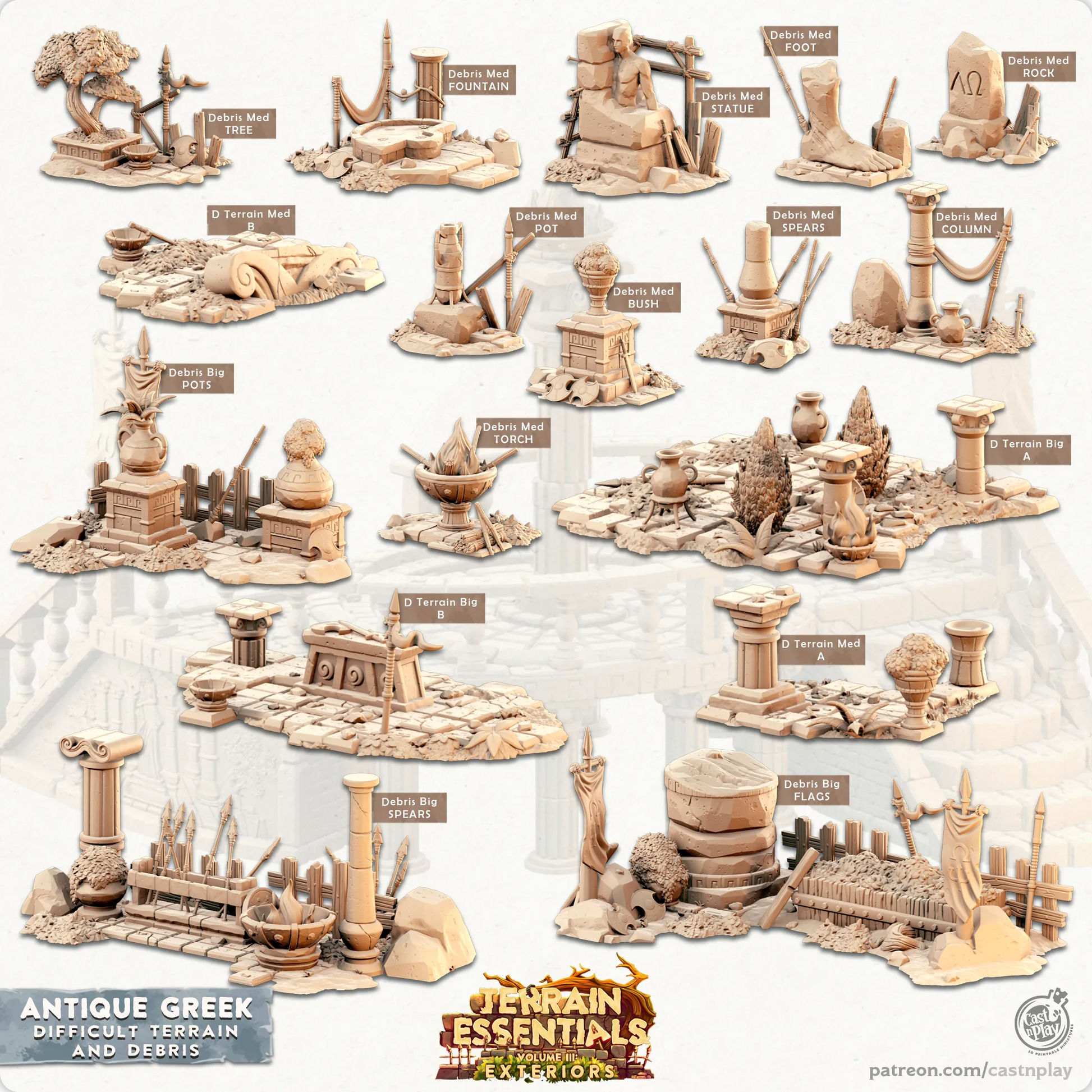 Antique Greek Set | TTRPG Scatter Diorama Dollhouse Miniature | Terrain Essentials