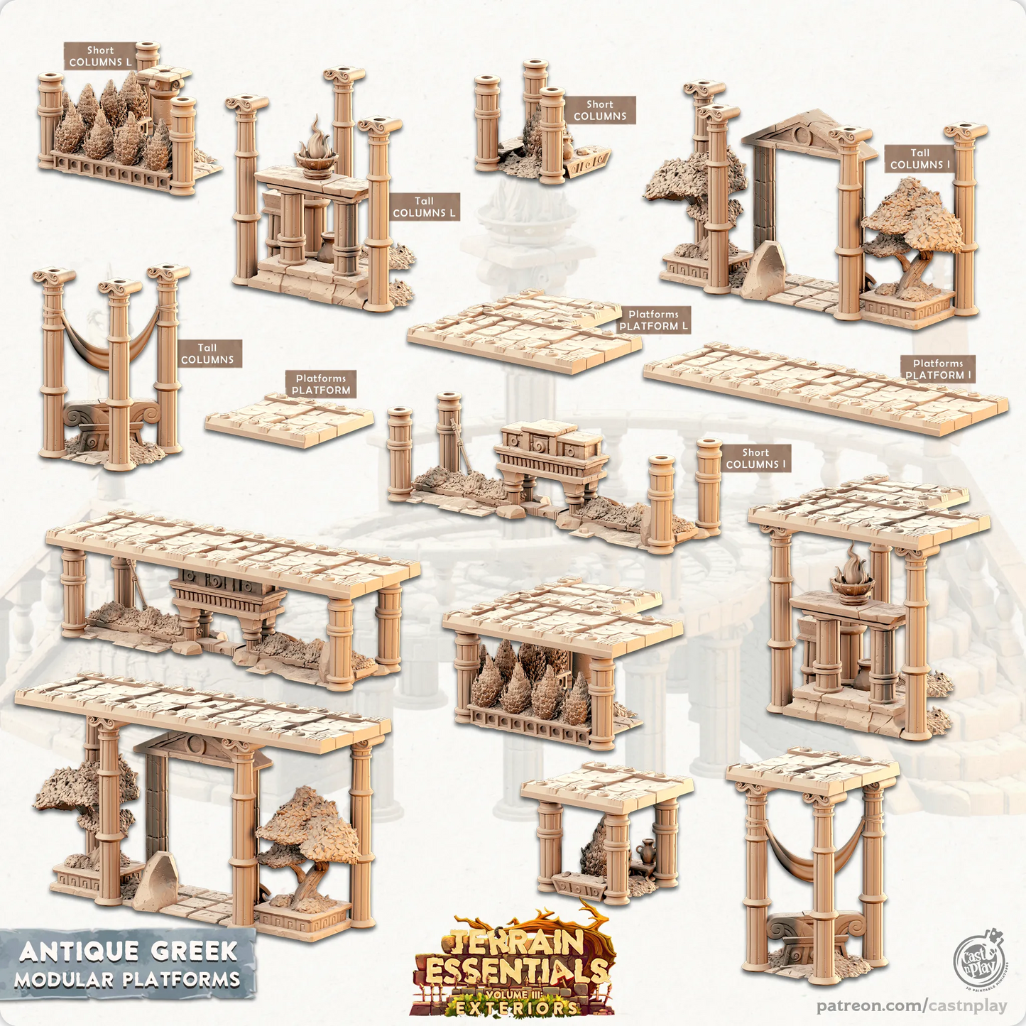 Antique Greek Set | TTRPG Scatter Diorama Dollhouse Miniature | Terrain Essentials