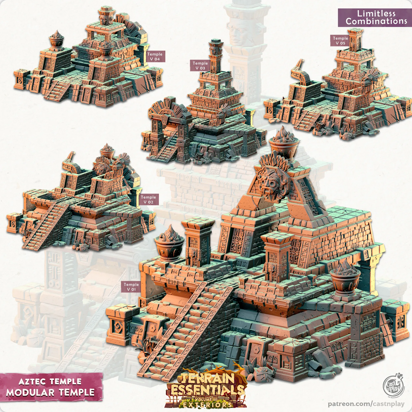Aztec Temple Set | TTRPG Scatter Diorama Dollhouse Miniature | Terrain Essentials
