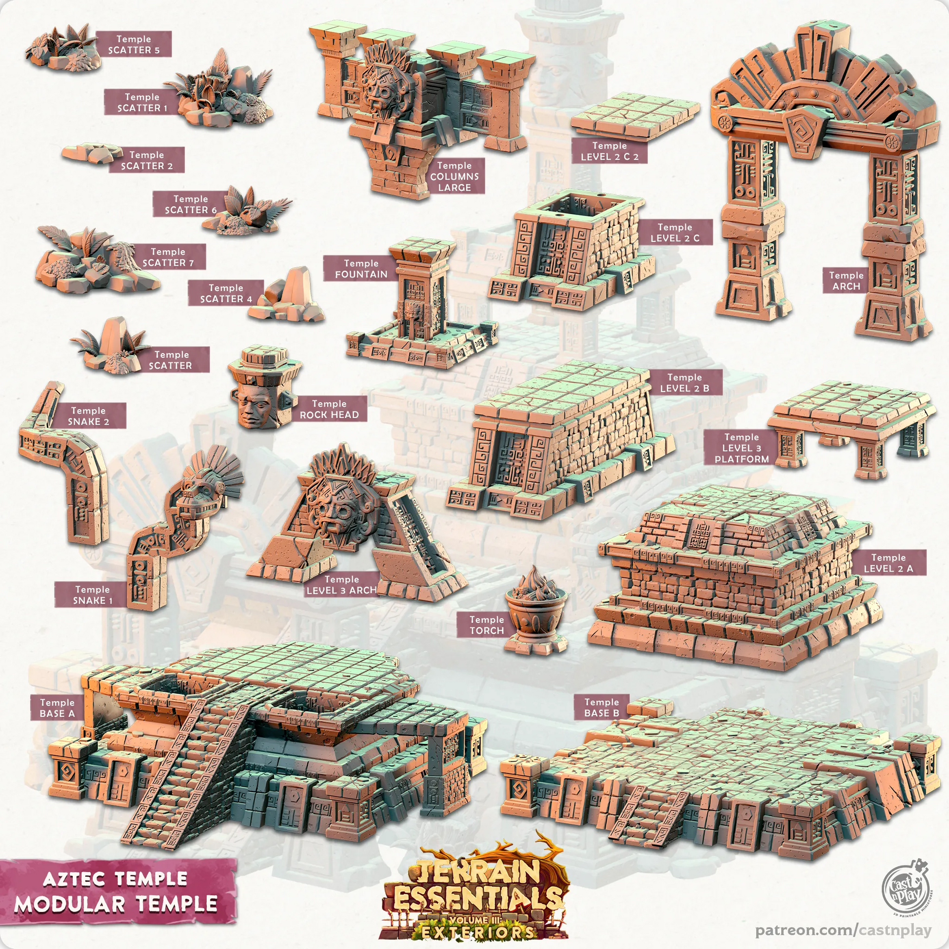 Aztec Temple Set | TTRPG Scatter Diorama Dollhouse Miniature | Terrain Essentials